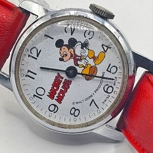Rare 1980's Bradley Mickey Mouse Football Working Manually Wound Wristwatch